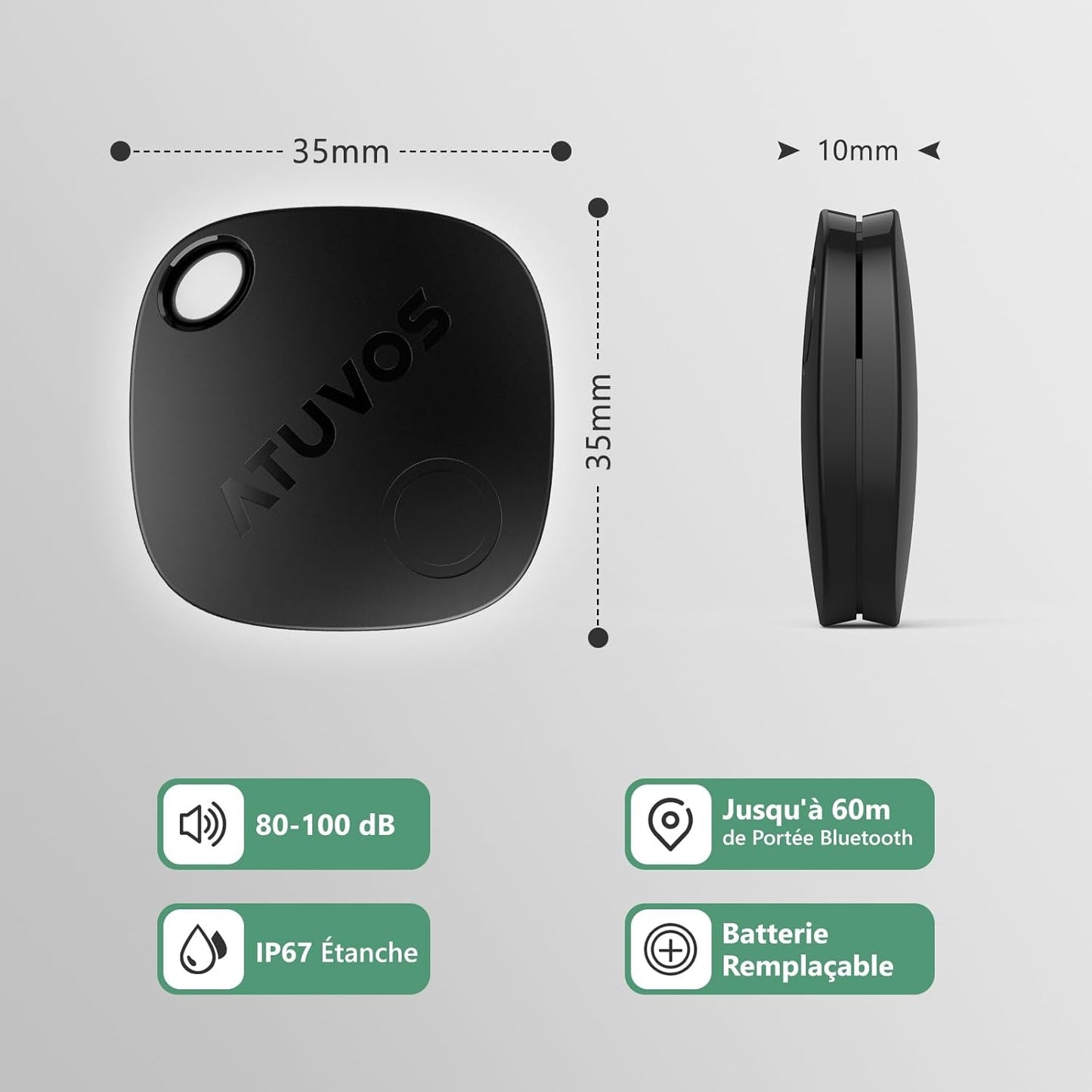 Key Finder Air Tag Traceur, Fonctionne Avec L’App Localiser Apple (Uniquement Ios), Batterie Remplaçable, Localisateurs D’Objets Bluetooth Tracker Pour Valises/Portefeuilles/Clés/Sacs, Noir