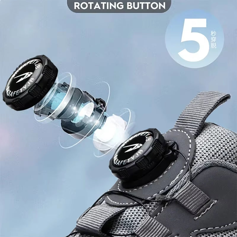 Rotating Button New Safety Shoes Men Anti-Smash Anti-Puncture Work Shoes Fashion Men Sport Shoes Security Protective Boots Men