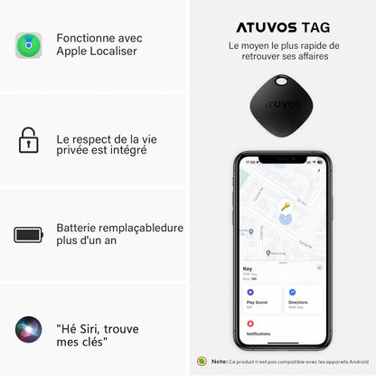 Key Finder Air Tag Traceur, Fonctionne Avec L’App Localiser Apple (Uniquement Ios), Batterie Remplaçable, Localisateurs D’Objets Bluetooth Tracker Pour Valises/Portefeuilles/Clés/Sacs, Noir