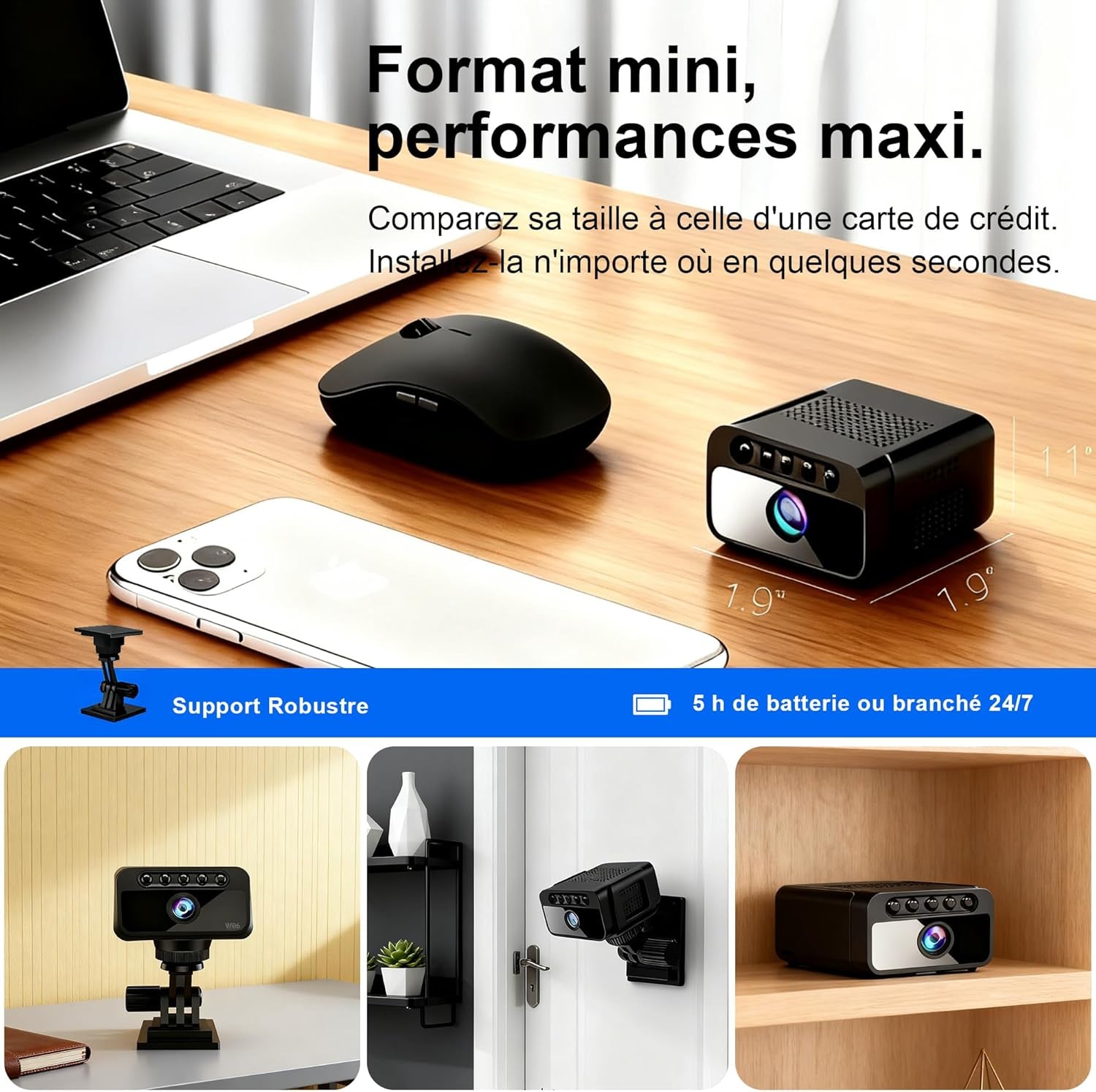 Caméra Espion Wifi 4K Avec Cloud, Caméra De Surveillance Intérieure Sans Fil - Vision Nocturne 150° Grand Angle, Détection Intelligente De Mouvement AI, Mini Caméra De Sécurité (FRW06)