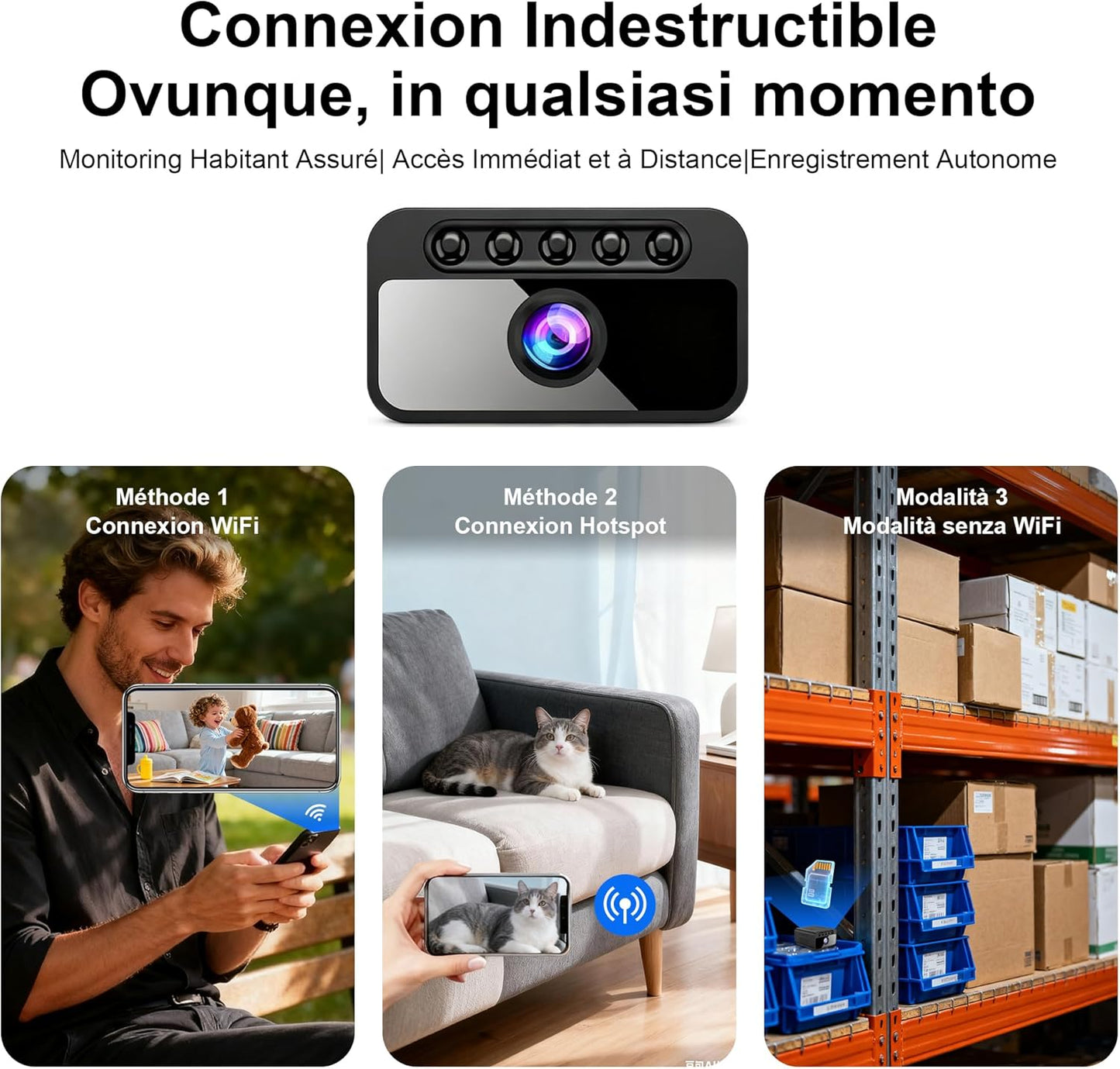Caméra Espion Wifi 4K Avec Cloud, Caméra De Surveillance Intérieure Sans Fil - Vision Nocturne 150° Grand Angle, Détection Intelligente De Mouvement AI, Mini Caméra De Sécurité (FRW06)