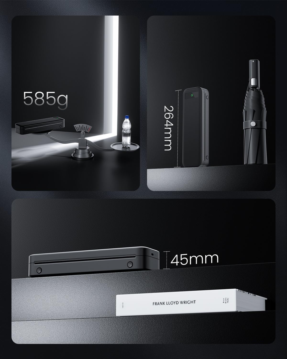 Imprimante Thermique Portable A4 Sans Encre - Imprimante Bluetooth Sans Fil Compatible Avec Ios Et Android - Mini Printer Petite Pour Papier Thermique 216/210/110/80/53Mm, Mac, Windows -Noir