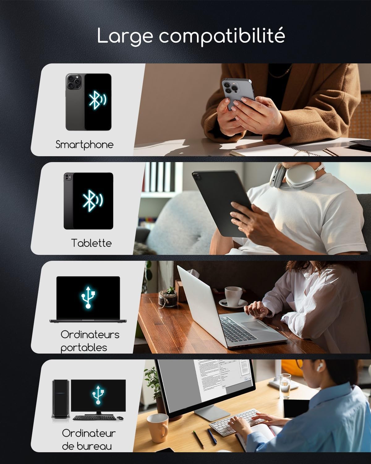 Imprimante Thermique Portable A4 Sans Encre - Imprimante Bluetooth Sans Fil Compatible Avec Ios Et Android - Mini Printer Petite Pour Papier Thermique 216/210/110/80/53Mm, Mac, Windows -Noir