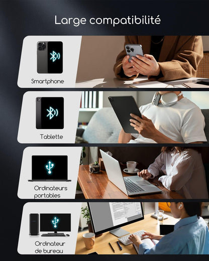 Imprimante Thermique Portable A4 Sans Encre - Imprimante Bluetooth Sans Fil Compatible Avec Ios Et Android - Mini Printer Petite Pour Papier Thermique 216/210/110/80/53Mm, Mac, Windows -Noir