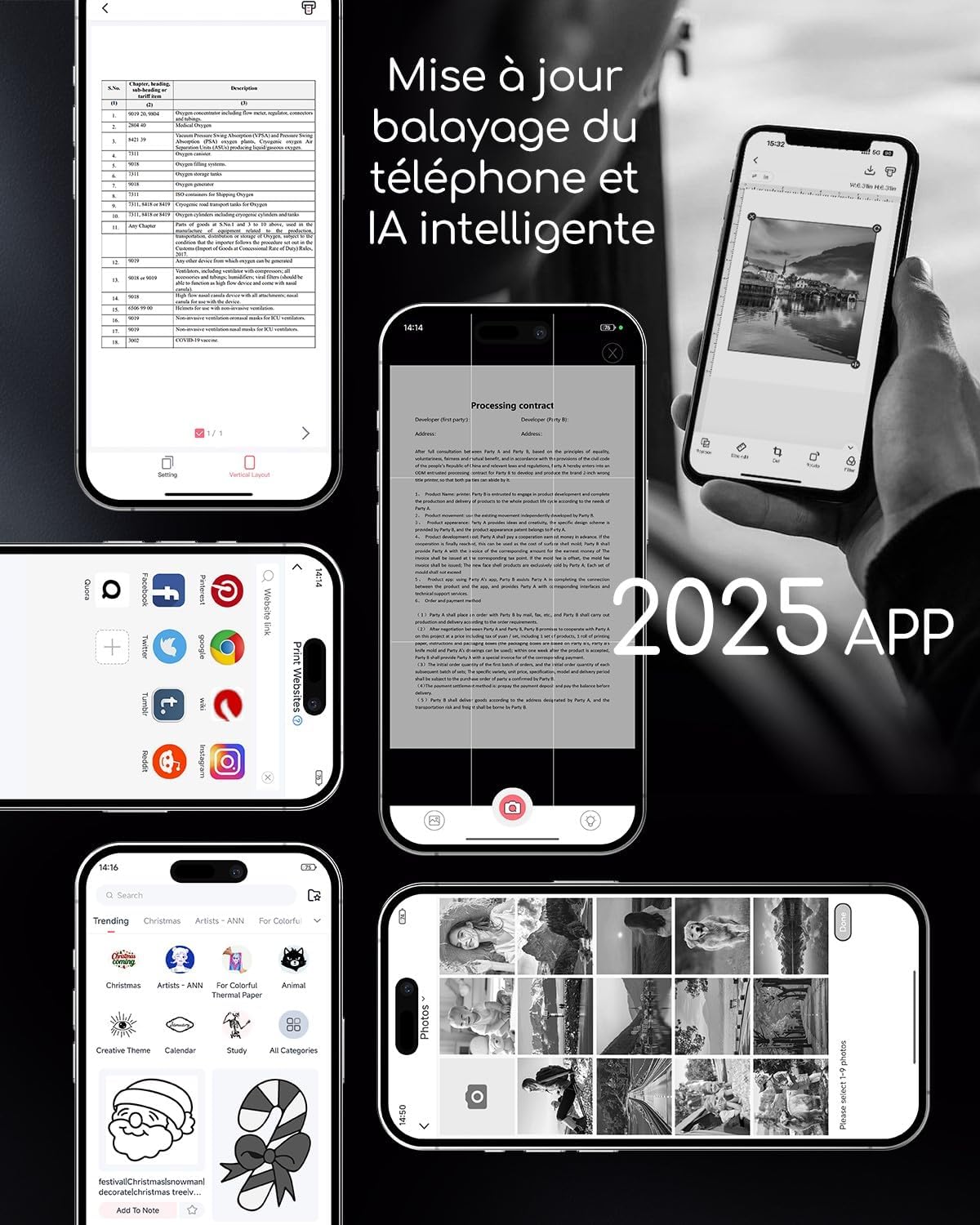 Imprimante Thermique Portable A4 Sans Encre - Imprimante Bluetooth Sans Fil Compatible Avec Ios Et Android - Mini Printer Petite Pour Papier Thermique 216/210/110/80/53Mm, Mac, Windows -Noir