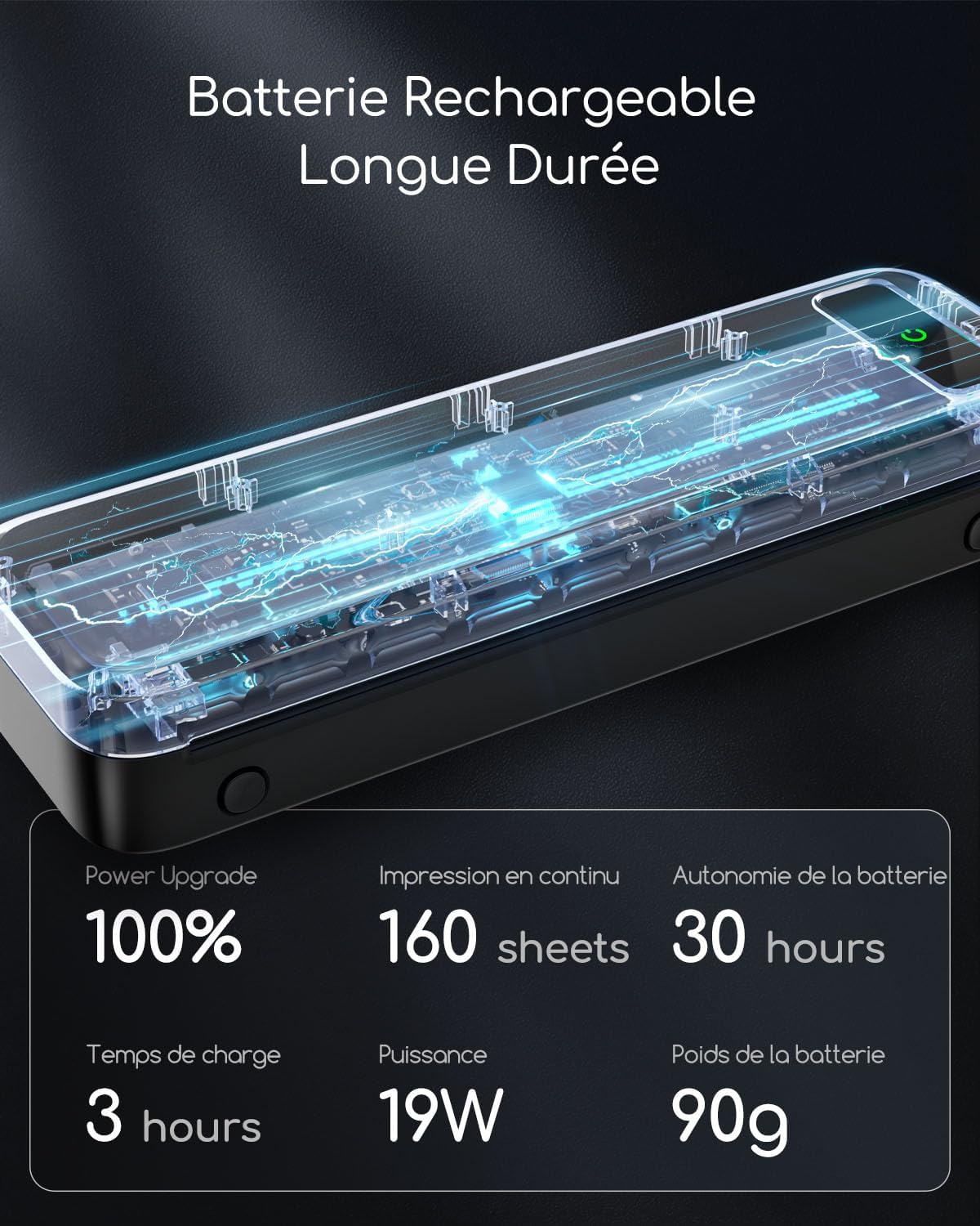 Imprimante Thermique Portable A4 Sans Encre - Imprimante Bluetooth Sans Fil Compatible Avec Ios Et Android - Mini Printer Petite Pour Papier Thermique 216/210/110/80/53Mm, Mac, Windows -Noir