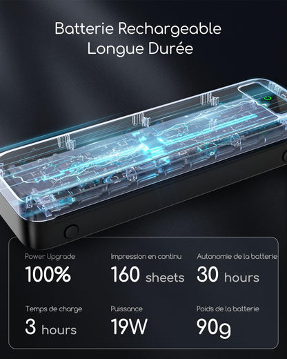 Imprimante Thermique Portable A4 Sans Encre - Imprimante Bluetooth Sans Fil Compatible Avec Ios Et Android - Mini Printer Petite Pour Papier Thermique 216/210/110/80/53Mm, Mac, Windows -Noir