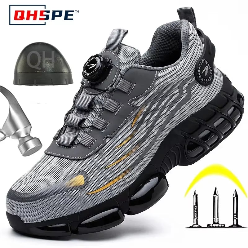 Rotating Button New Safety Shoes Men Anti-Smash Anti-Puncture Work Shoes Fashion Men Sport Shoes Security Protective Boots Men
