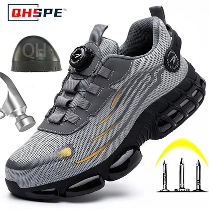 Rotating Button New Safety Shoes Men Anti-Smash Anti-Puncture Work Shoes Fashion Men Sport Shoes Security Protective Boots Men