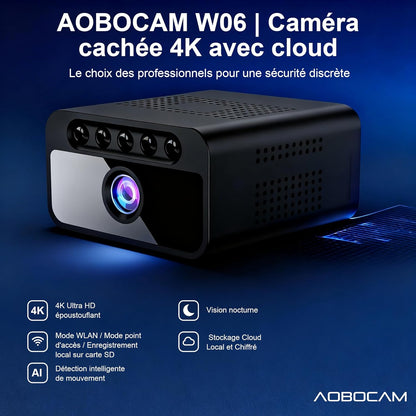 Caméra Espion Wifi 4K Avec Cloud, Caméra De Surveillance Intérieure Sans Fil - Vision Nocturne 150° Grand Angle, Détection Intelligente De Mouvement AI, Mini Caméra De Sécurité (FRW06)