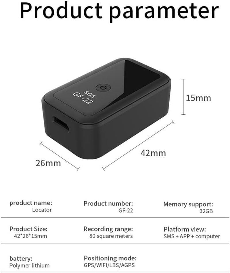 GF-22 Tracker De Voiture Magnétique Positionneur GPS Suivi En Temps Réel Mini Localisateur