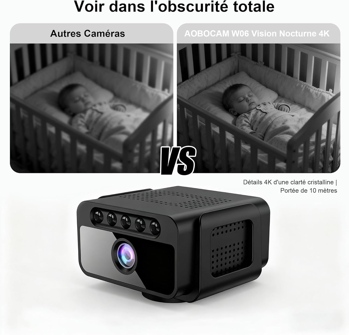 Caméra Espion Wifi 4K Avec Cloud, Caméra De Surveillance Intérieure Sans Fil - Vision Nocturne 150° Grand Angle, Détection Intelligente De Mouvement AI, Mini Caméra De Sécurité (FRW06)