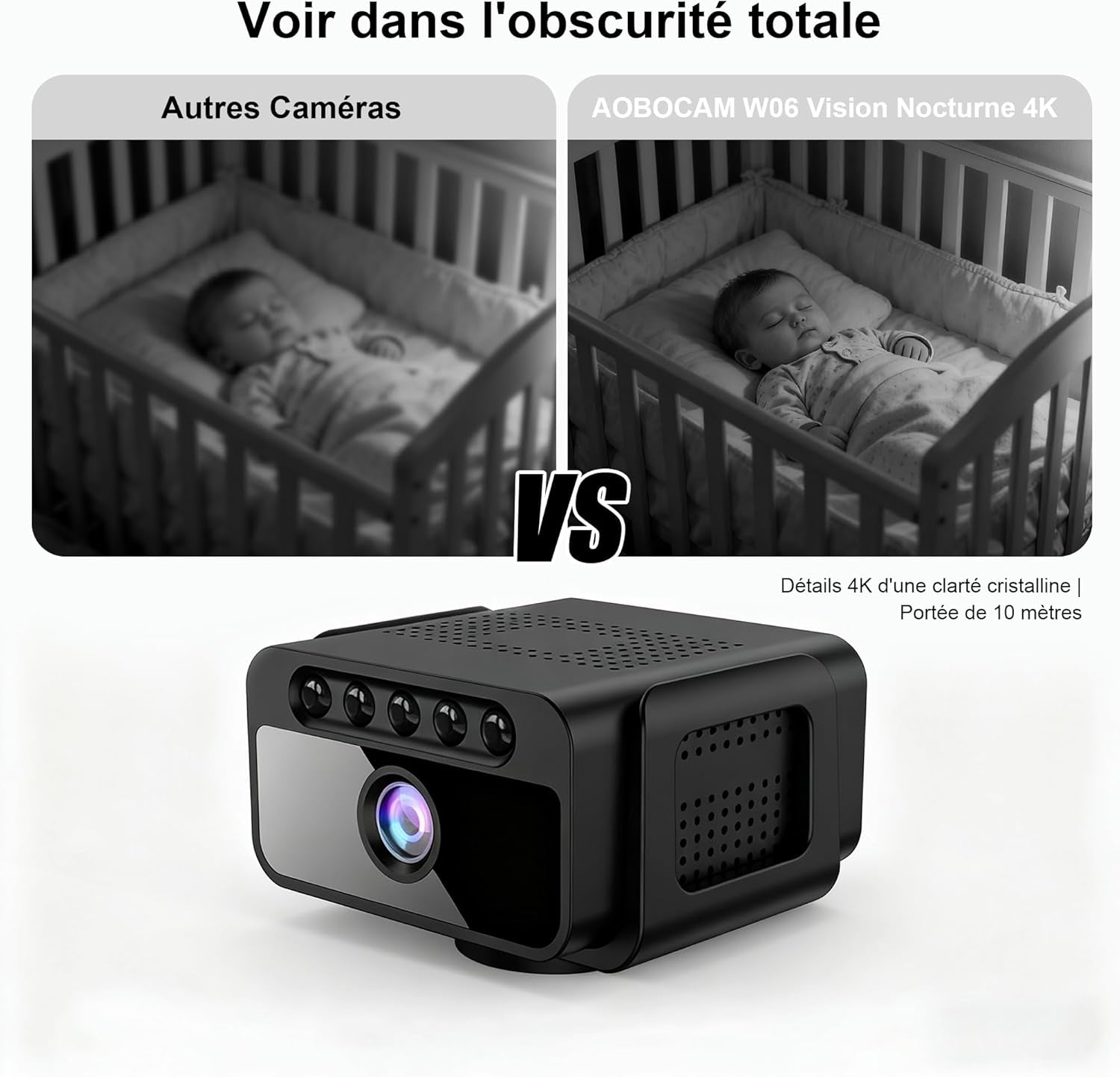 Caméra Espion Wifi 4K Avec Cloud, Caméra De Surveillance Intérieure Sans Fil - Vision Nocturne 150° Grand Angle, Détection Intelligente De Mouvement AI, Mini Caméra De Sécurité (FRW06)