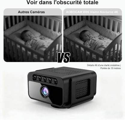 Caméra Espion Wifi 4K Avec Cloud, Caméra De Surveillance Intérieure Sans Fil - Vision Nocturne 150° Grand Angle, Détection Intelligente De Mouvement AI, Mini Caméra De Sécurité (FRW06)