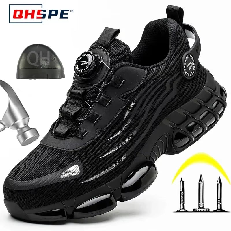 Rotating Button New Safety Shoes Men Anti-Smash Anti-Puncture Work Shoes Fashion Men Sport Shoes Security Protective Boots Men