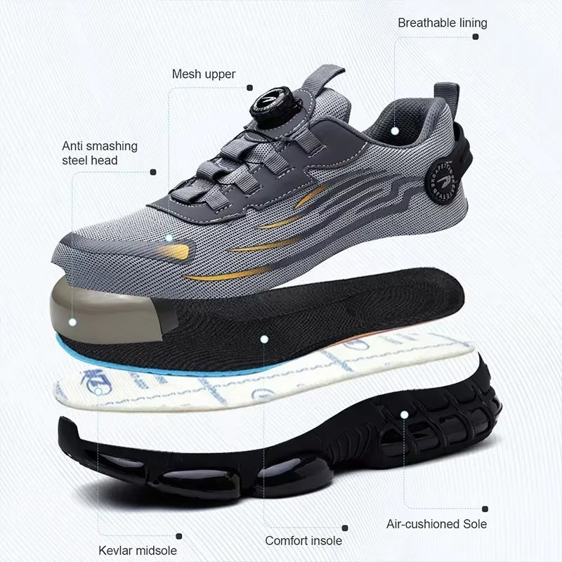 Rotating Button New Safety Shoes Men Anti-Smash Anti-Puncture Work Shoes Fashion Men Sport Shoes Security Protective Boots Men