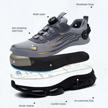 Rotating Button New Safety Shoes Men Anti-Smash Anti-Puncture Work Shoes Fashion Men Sport Shoes Security Protective Boots Men